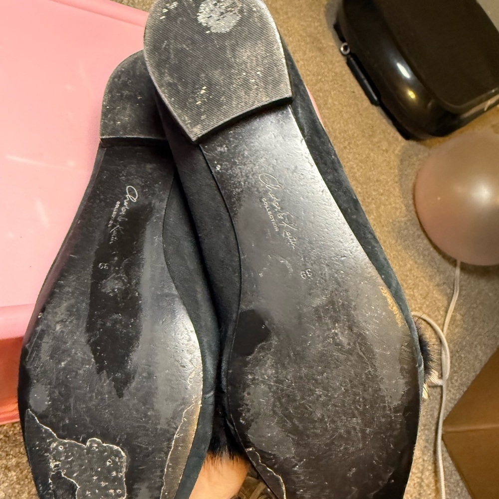 Charles & Keith Collection Black Suede Flats Faux Fur Trim size 8 - Picture 7 of 9